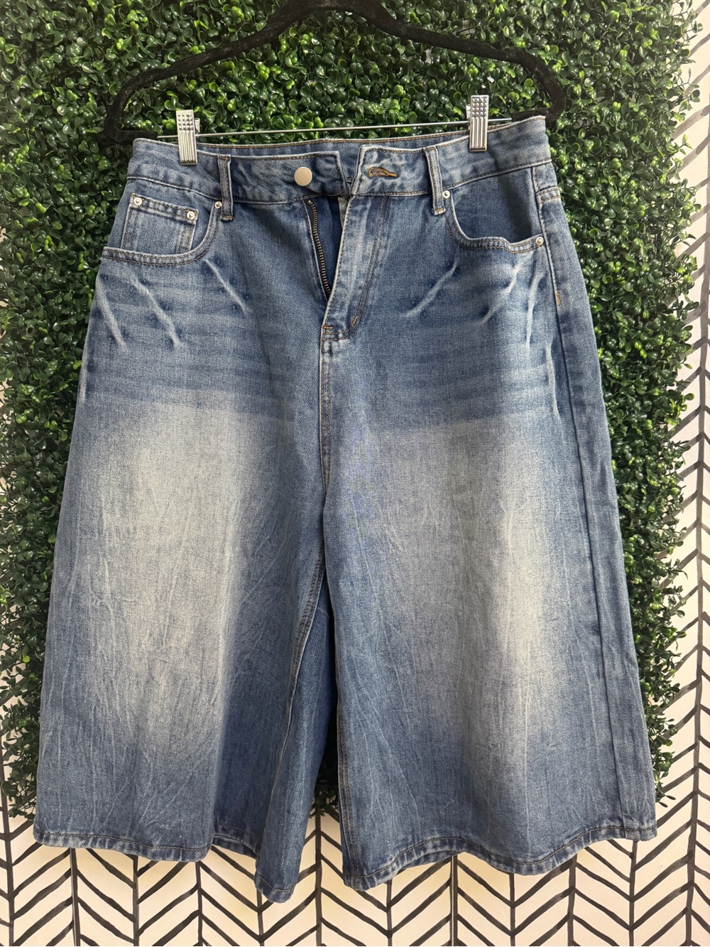 Wide-Leg Washed Blue Denim Culottes